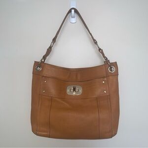 Danier Brown Leather Shoulder Bag with Chain Strap and Slouchy Silhouette